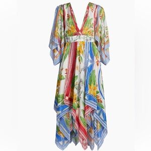 NWT FARM RIO Tropical Destination Kimono Sleeve Midi Dress Size L